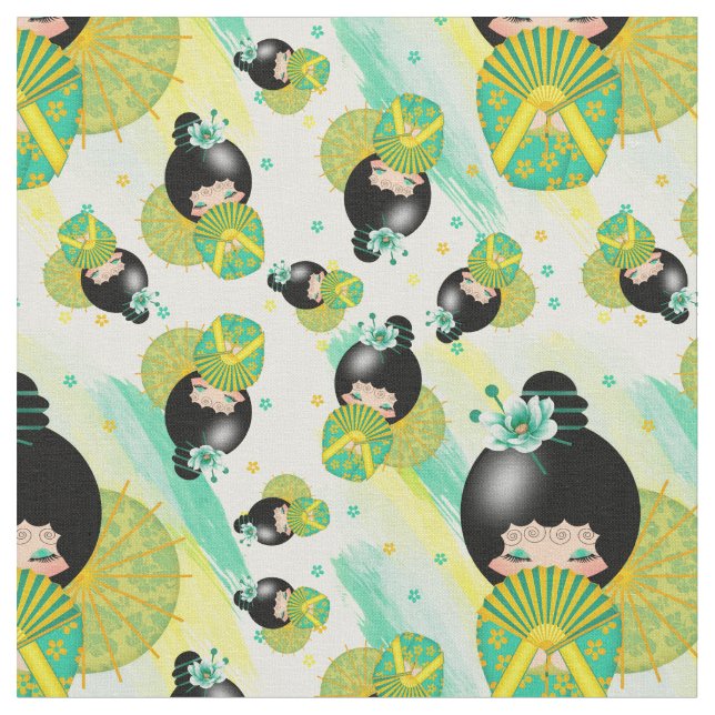 Boneca de Kokeshi do japonês e tecido da Aquarela (Detalhe)