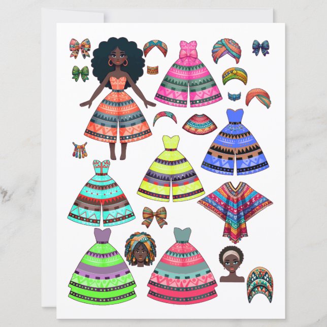 Boneca de papel de mulher negra africana com roupa (Frente)
