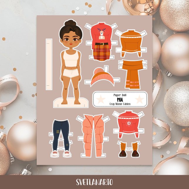 Boneca de Papel de Natal Menina Latina Roupas de I (Frontal view)