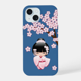 Boneca Kawaii Kokeshi de Quimono Rosa no Azul