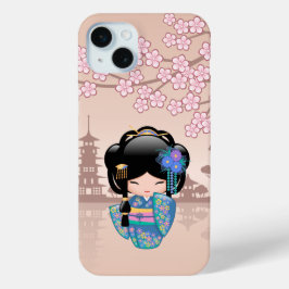 Boneca Keiko Kokeshi - Rapariga Kimono Geisha Azul