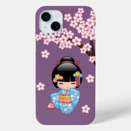 Boneca Maiko Kokeshi - Rapariga Kimono Geisha Azul