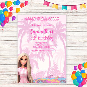Boneca Rosa de Moda Rosa Diva Convite de Aniversár