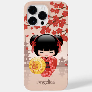 Boneca vermelha de Sakura Kokeshi - gueixa