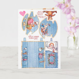 Bonecas de papel Vintage Little Girl e Baby cartão