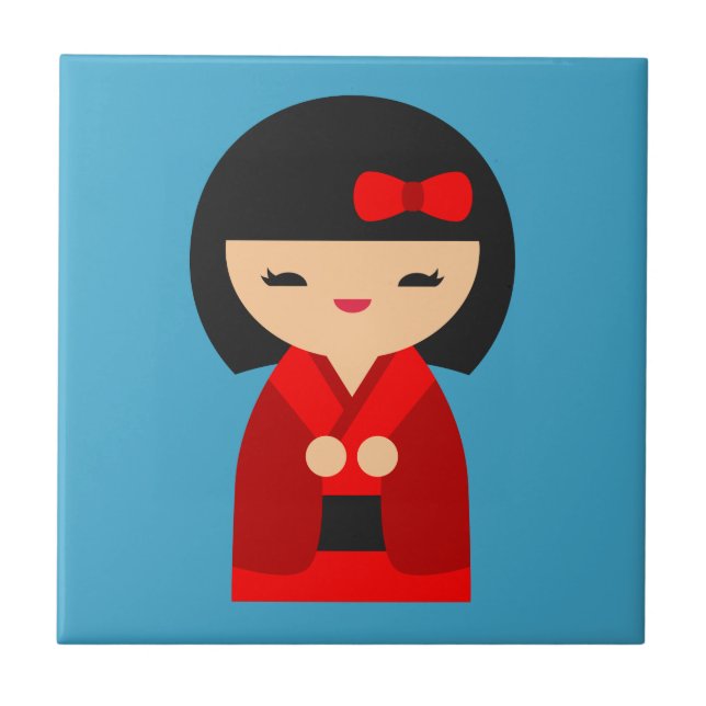 Bonecas japonesas Red Kokeshi (Frente)