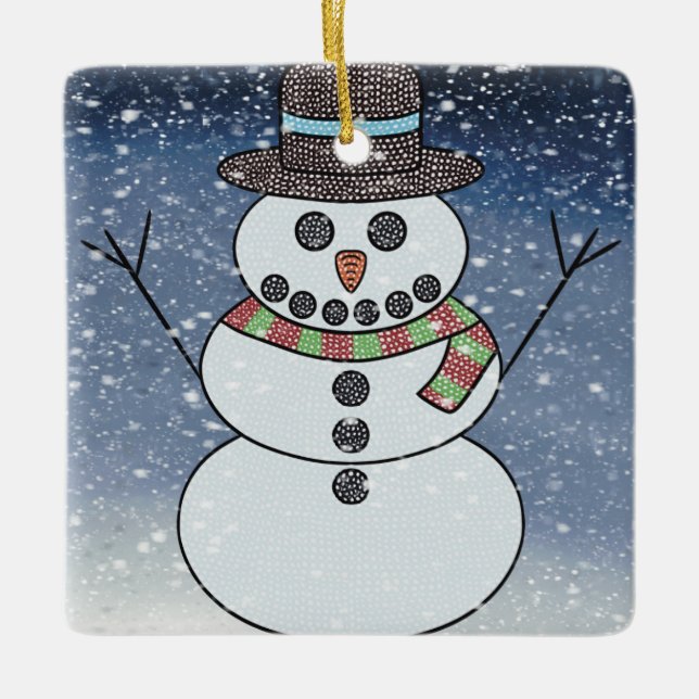 Boneco de Neve c/ Fundo - Enfeite de Cerâmica (Frente)