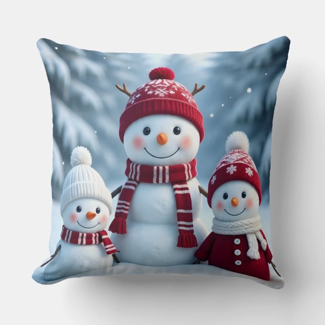 "Boneco de Neve de Inverno Almofada Aconchegante & (Frente)
