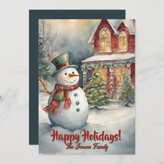 Boneco de neve de Natal3, Felicidades, Cartão de N (Frente/Verso)