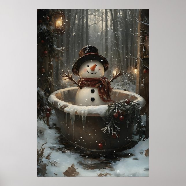 boneco de neve de Natal leva impressão de banheira (Frente)