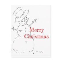 boneco de neve desenhando cartão postal de Natal