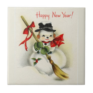 Boneco de neve do feliz ano novo do vintage