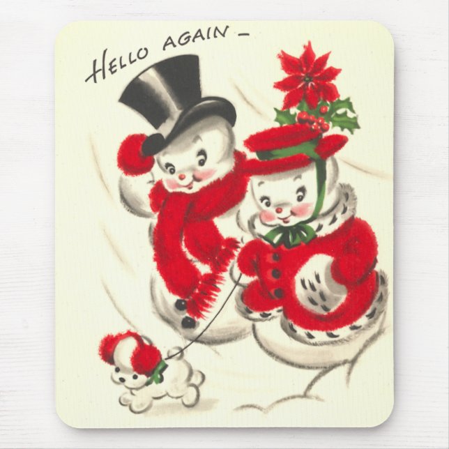 Boneco de neve do vintage e Snowwoman Mousepad (Frente)
