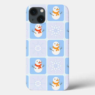 Boneco de neve e flocos de neve xadrez de inverno