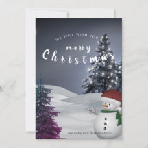 boneco de neve em fundo de neve Cartão de Natal