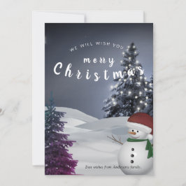 boneco de neve em fundo de neve Cartão de Natal