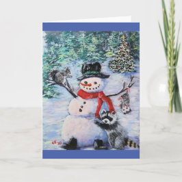Boneco de neve, esquilo, guaxinim, gambá Cartão em