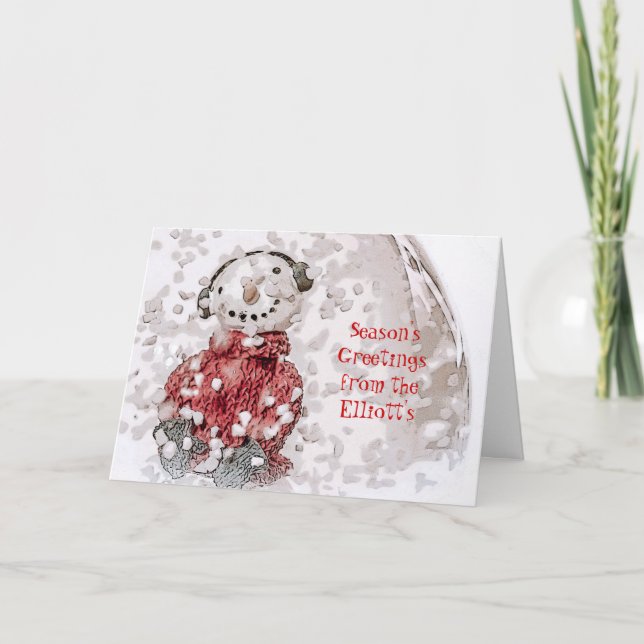 Boneco de neve no cartão da aguarela do globo da (Frente)