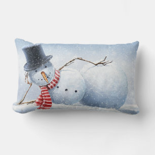 Boneco de Neve Posando Almofada de Natal Lombar