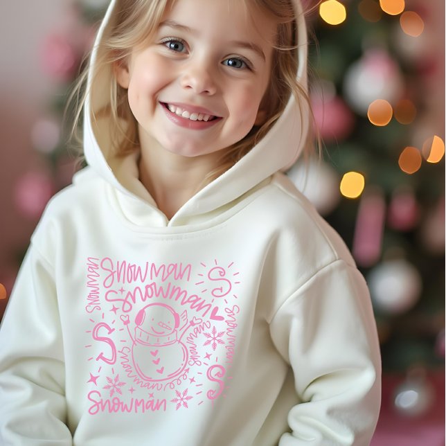 Boneco de Neve Rosa Fofo (Cute pink snowman hoodie sweatshirt for girls.)