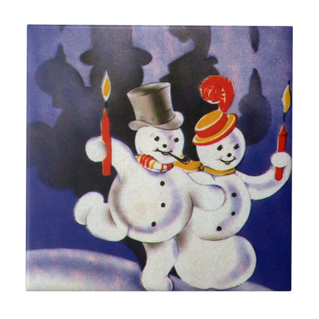 Bonecos de Neve Dançantes de Natal Antigo com Vela (Frente)