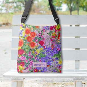 Bonita bolsa floral bonito e colorida com nome