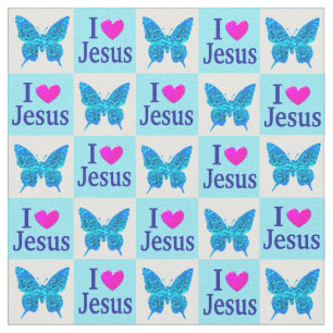 BONITA BORBOLA AZUL EU AMO TECIDO JESUS