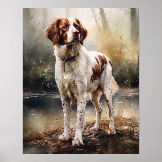 Bonita Brittany Dog Art Impressão (Frente)