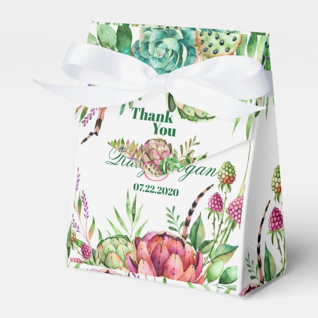 Bonita Caixa de Favor de Casamento de Suculentos (Frente)