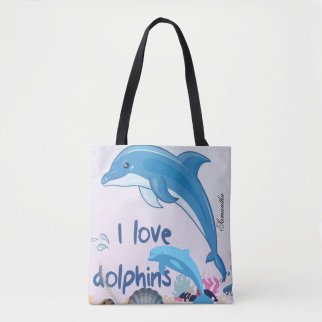 Bonita e Colorida l Love Dolphins cita Name Bolsa (Frente)