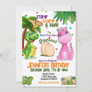 Bonita Girly Dinossaur, convite de aniversário