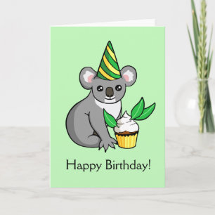 Bonita Koala com Bolo Desenhando Feliz Cartão de A