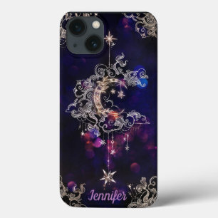 Bonita Lua de Boho Stars Blue Purple Texto persona