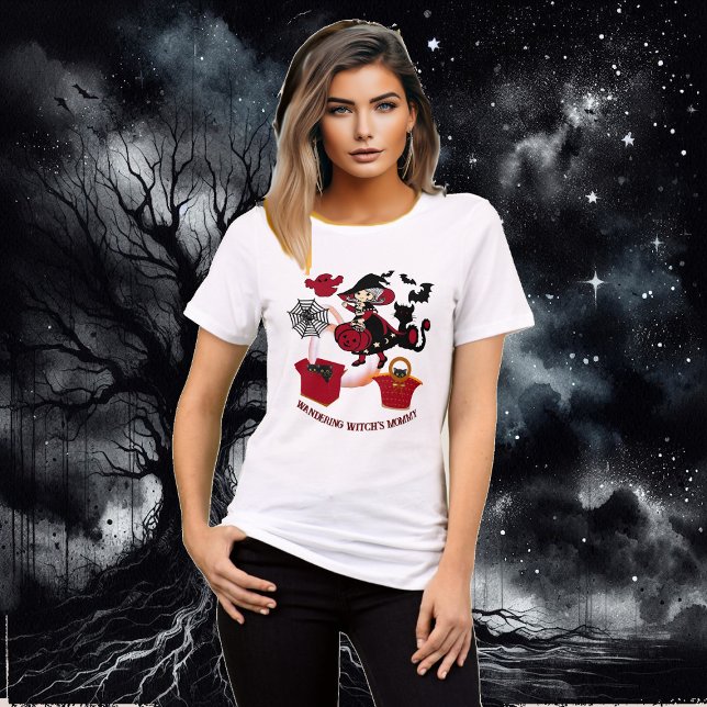 Bonita Mamãe de bruxa vagabunda Halloween Funky (Cute Little Wandering Witch Mommy Halloween Funky Tri-Blend Shirt)