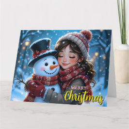 Bonita Menina E Cartão De Natal De Neve