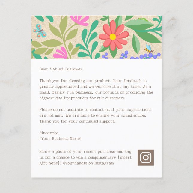 Bonita Natureza Floral Obrigado Pela Sua Compra (Verso)