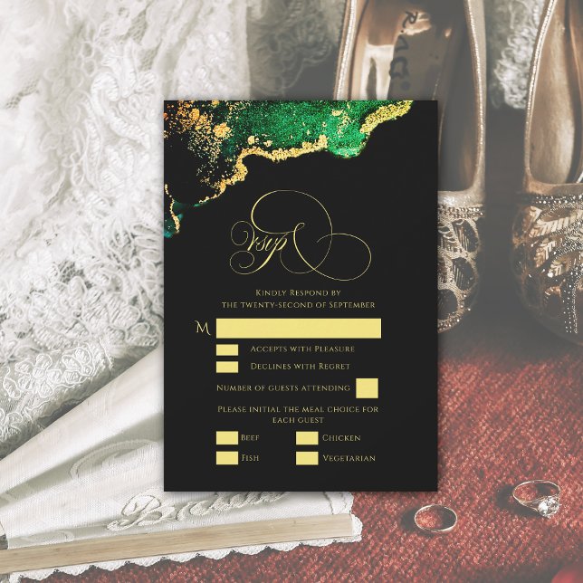 Bonita placa RSVP de Casamento Dourado Verde de Br (Beautiful Bronze Green Gold Wedding RSVP Card)