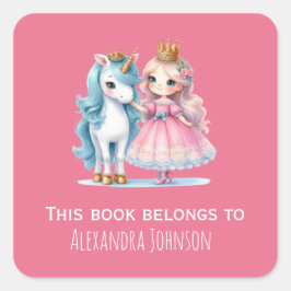 Bonita Princesa e Unicórnio Rosa Etiquetas