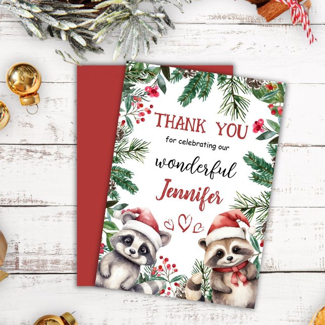 Bonita Raccoon Natal 2° Cartões de agradecimentos  (Criador carregado)