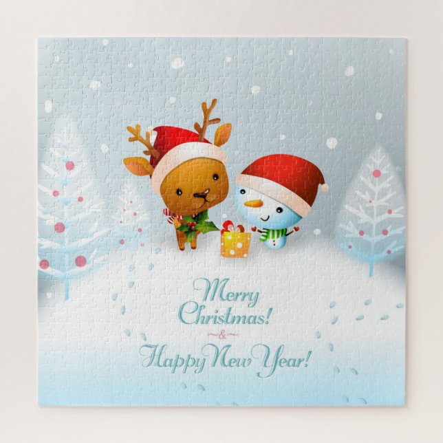 Bonita Reindeer de Natal e Quebra-cabeça de Snowma (Vertical)