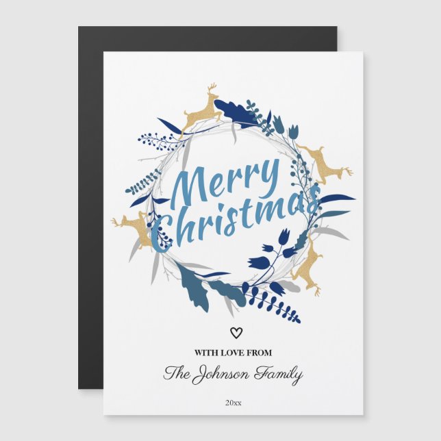 Bonita Reindeer Dourada Floral Wreath Magnet (Frente/Verso)