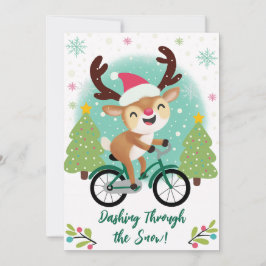 Bonita Reindeer em um Cartão de Natal de Bicicleta