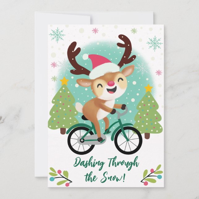 Bonita Reindeer em um Cartão de Natal de Bicicleta (Frente)