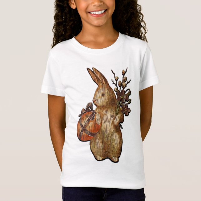 Bonita Rustic Páscoa Coelhinha Branca Camisa (Frente)