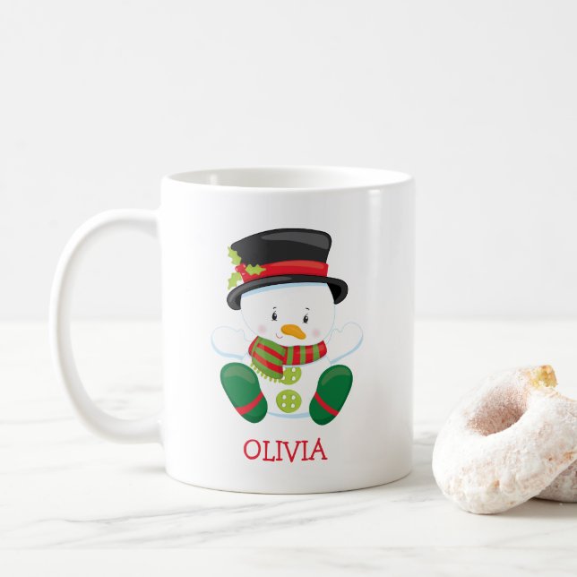 Bonita Snowman Personalizada Caneca de Natal (Com Donut)