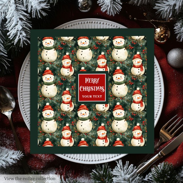 Bonitão de neves com aquarelas bonitas guardanapos (Cute watercolor snowman Christmas custom napkins)