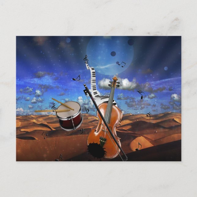 Bonitas notas de música violino, tambores de piano (Frente)