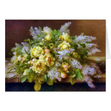 Bonitas Rosas Amarelas e Cartão de Pintura Lilases