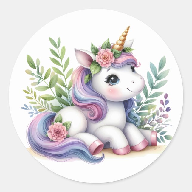 Bonito Adesivos Unicorn de Aquarela (Frente)