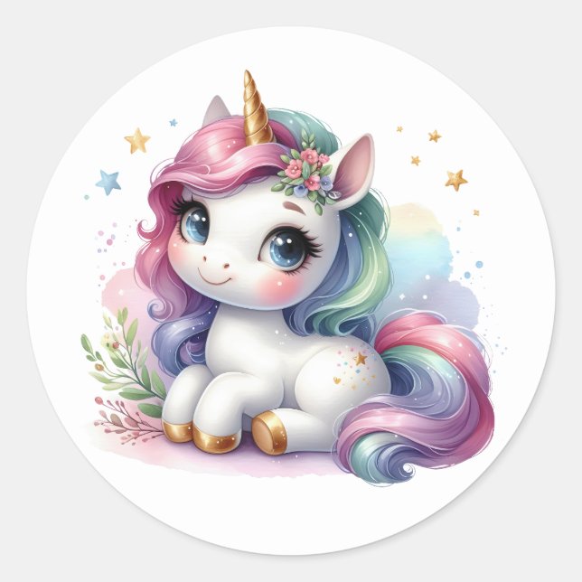 Bonito Adesivos Unicorn de Aquarela (Frente)